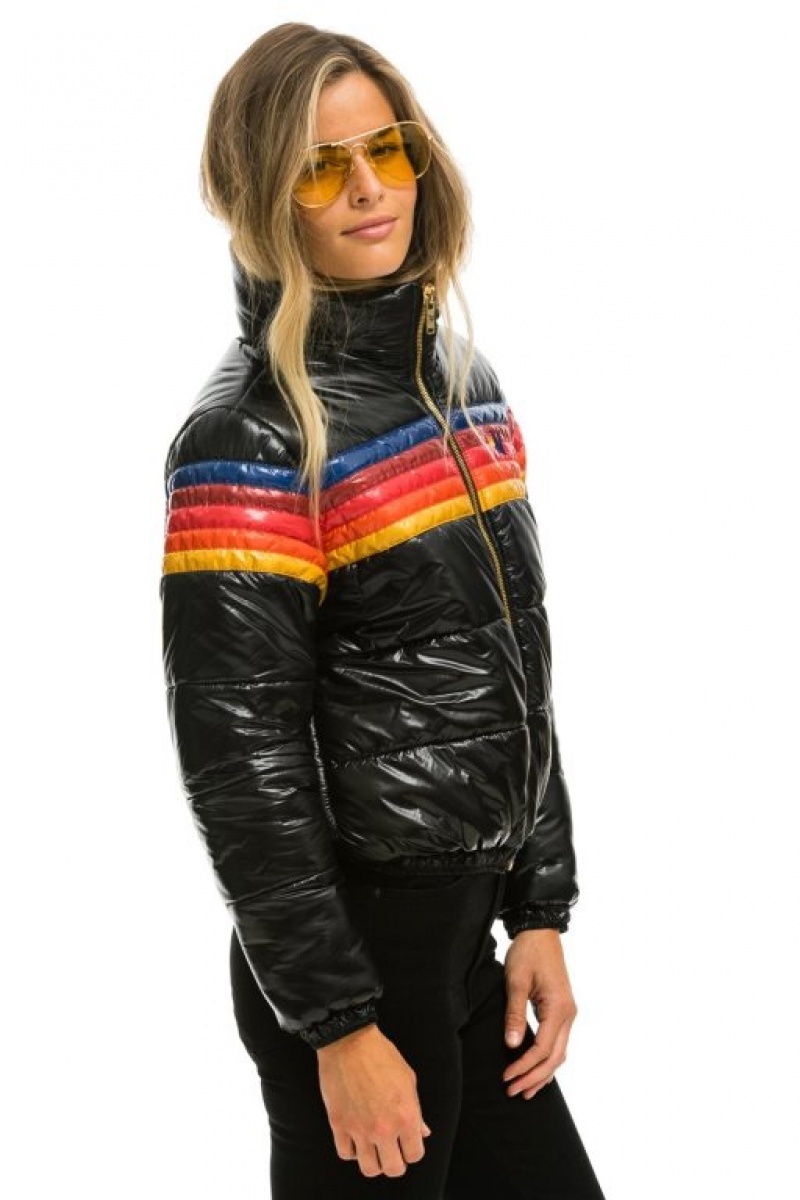 Chaquetas Aviator Nation 5 Stripe Luxe Apres Puffer Mujer Black | 14JABEYIG