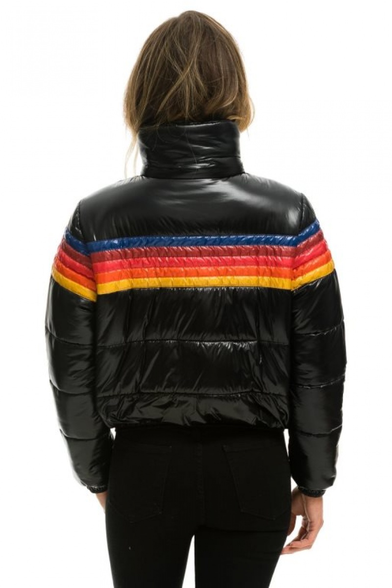 Chaquetas Aviator Nation 5 Stripe Luxe Apres Puffer Mujer Black | 14JABEYIG
