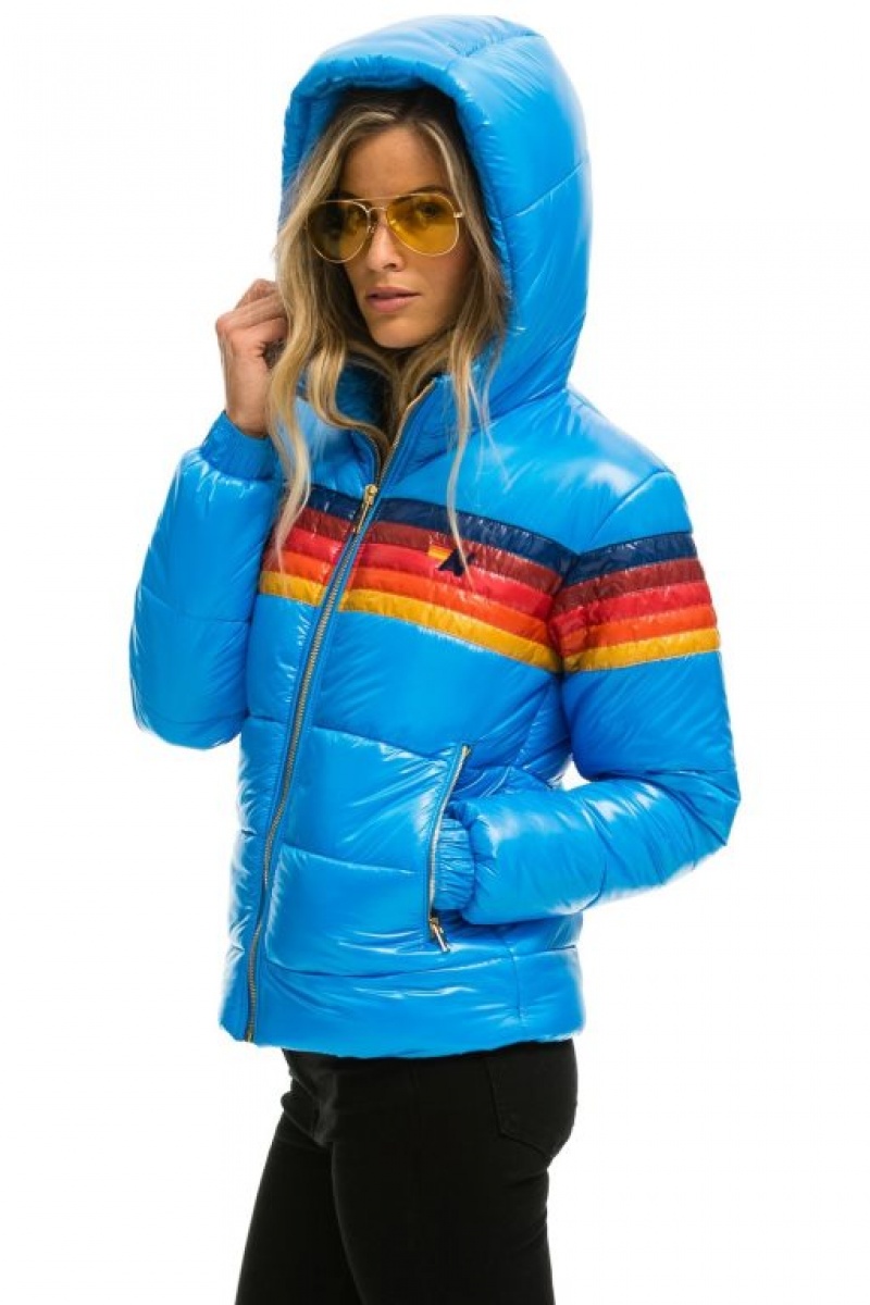 Chaquetas Aviator Nation 5 Stripe Luxe Trekker Mujer Blue | 13VLQXZSG