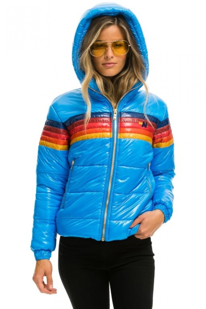 Chaquetas Aviator Nation 5 Stripe Luxe Trekker Mujer Blue | 13VLQXZSG