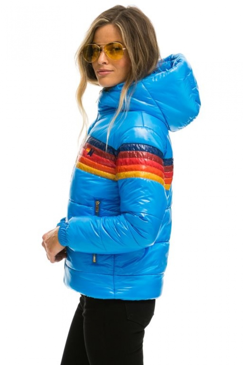 Chaquetas Aviator Nation 5 Stripe Luxe Trekker Mujer Blue | 13VLQXZSG