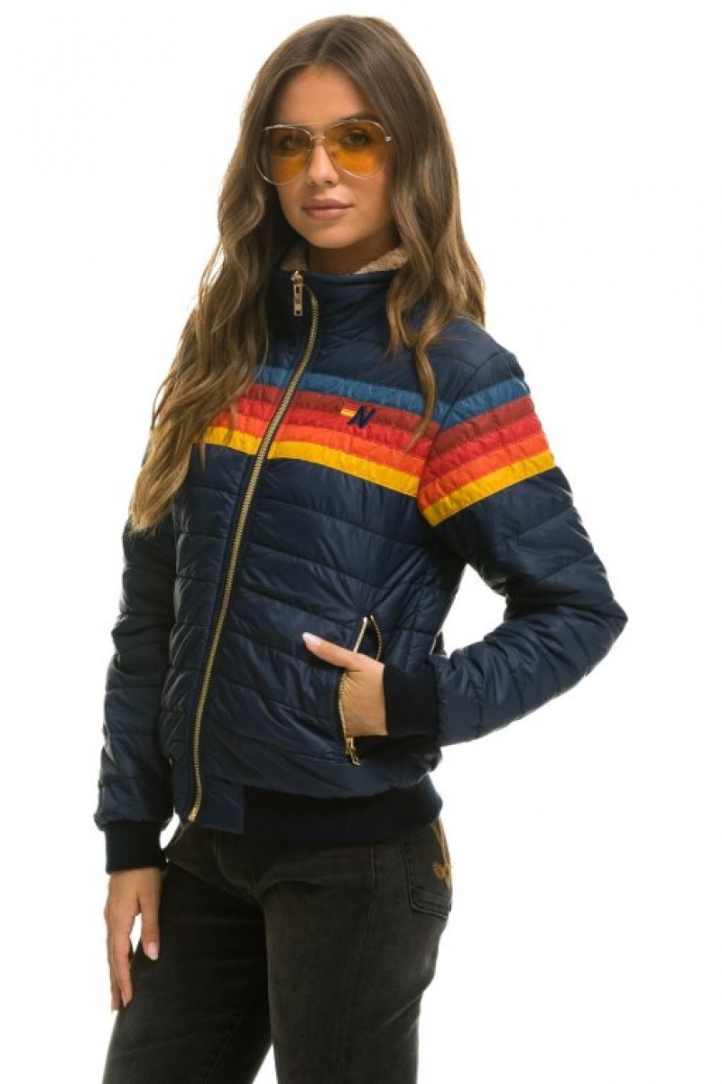 Chaquetas Aviator Nation 5 Stripe Mujer Navy | 13WXJYTQZ
