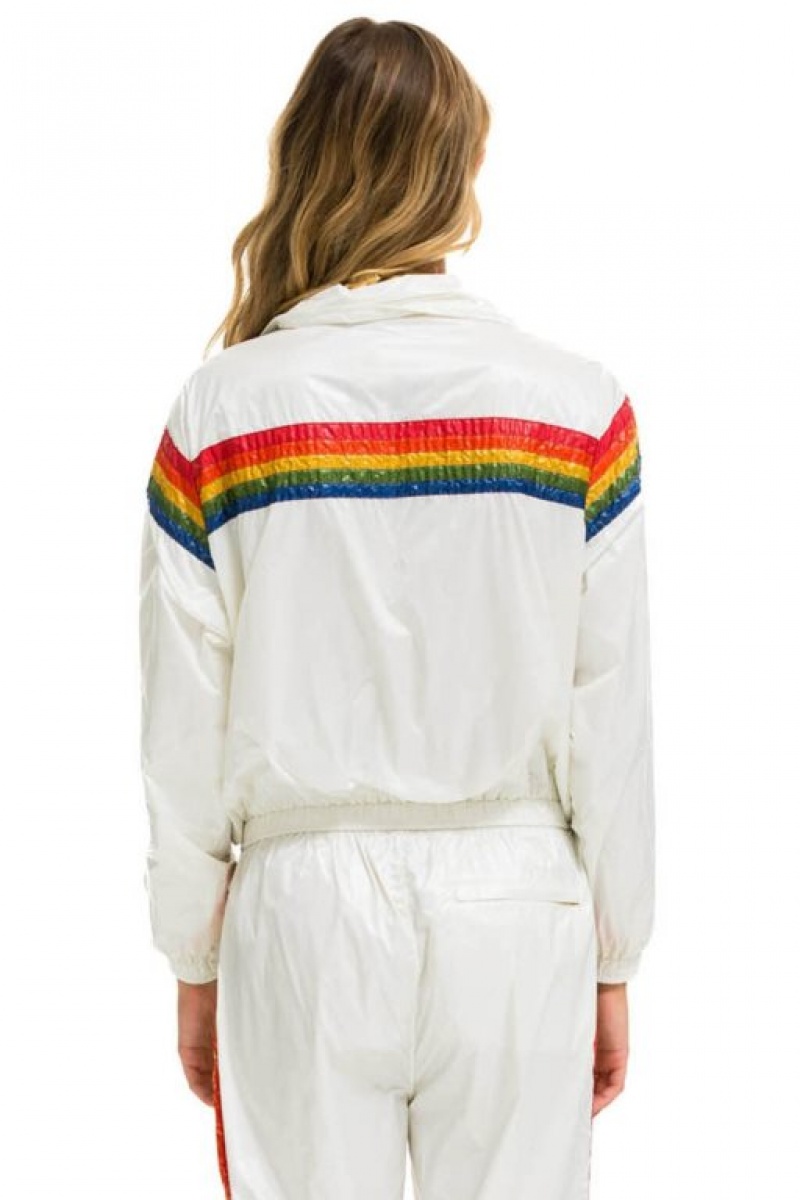 Chaquetas Aviator Nation 5 Stripe Windbreaker Mujer White | 14RXWMNQA