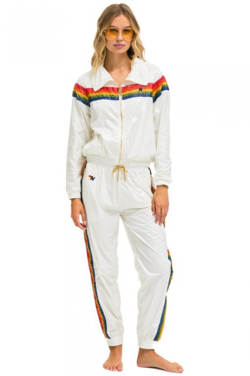 Chaquetas Aviator Nation 5 Stripe Windbreaker Mujer White | 14RXWMNQA