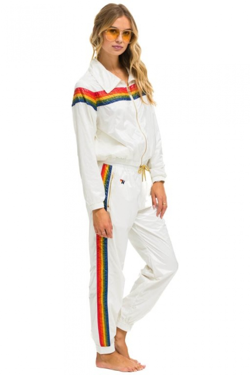 Chaquetas Aviator Nation 5 Stripe Windbreaker Mujer White | 14RXWMNQA