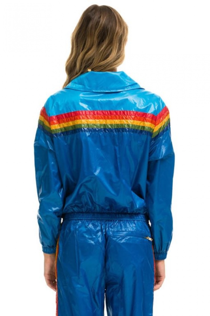 Chaquetas Aviator Nation 5 Stripe Windbreaker Mujer Blue | 14UZQJSCH