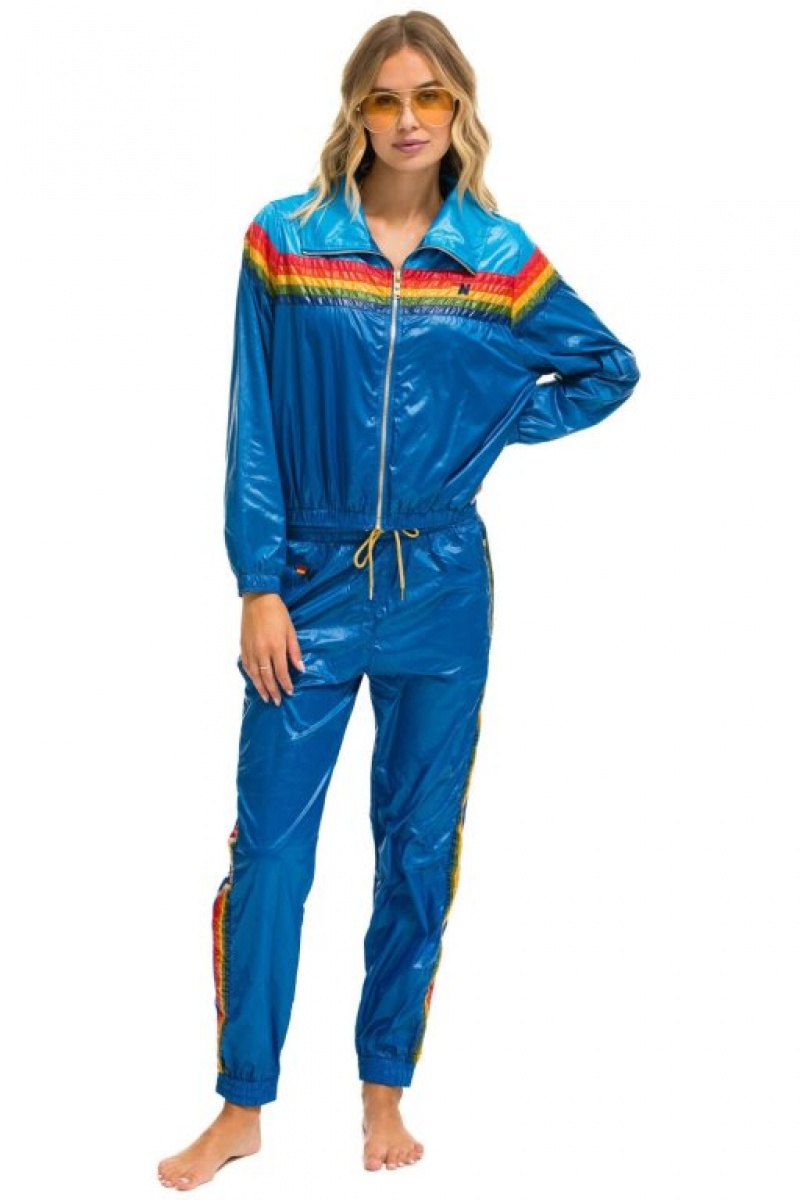 Chaquetas Aviator Nation 5 Stripe Windbreaker Mujer Blue | 14UZQJSCH