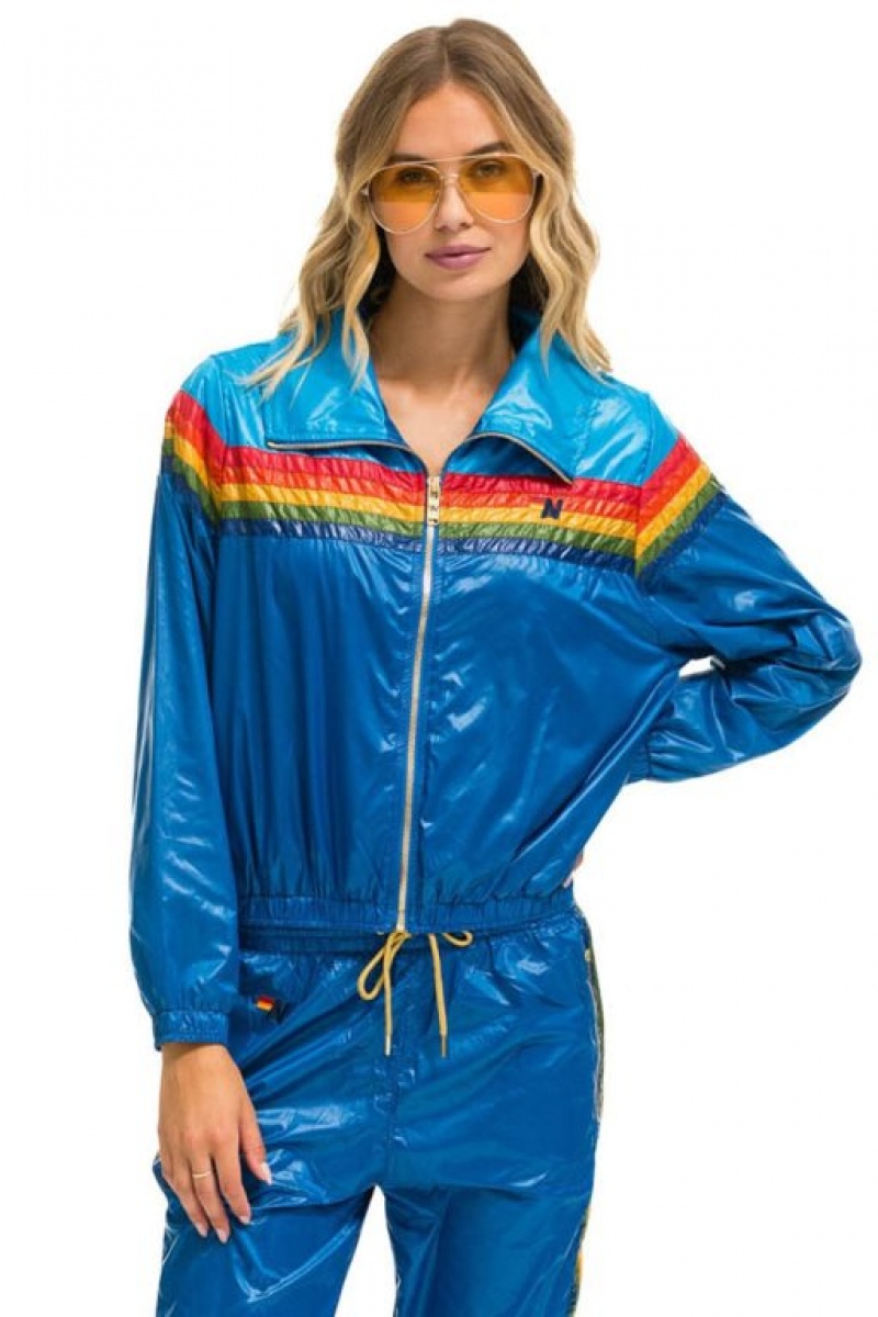 Chaquetas Aviator Nation 5 Stripe Windbreaker Mujer Blue | 14UZQJSCH