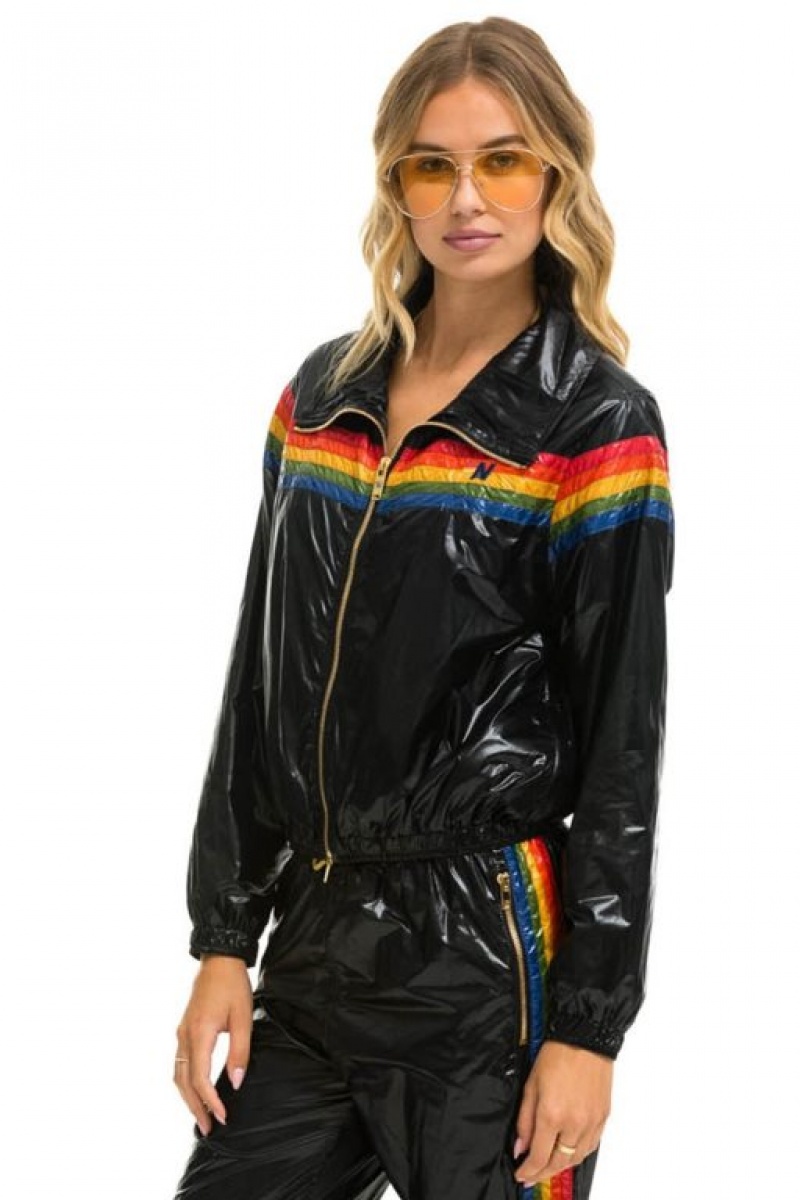 Chaquetas Aviator Nation 5 Stripe Windbreaker Mujer Black | 14VFYOCTB