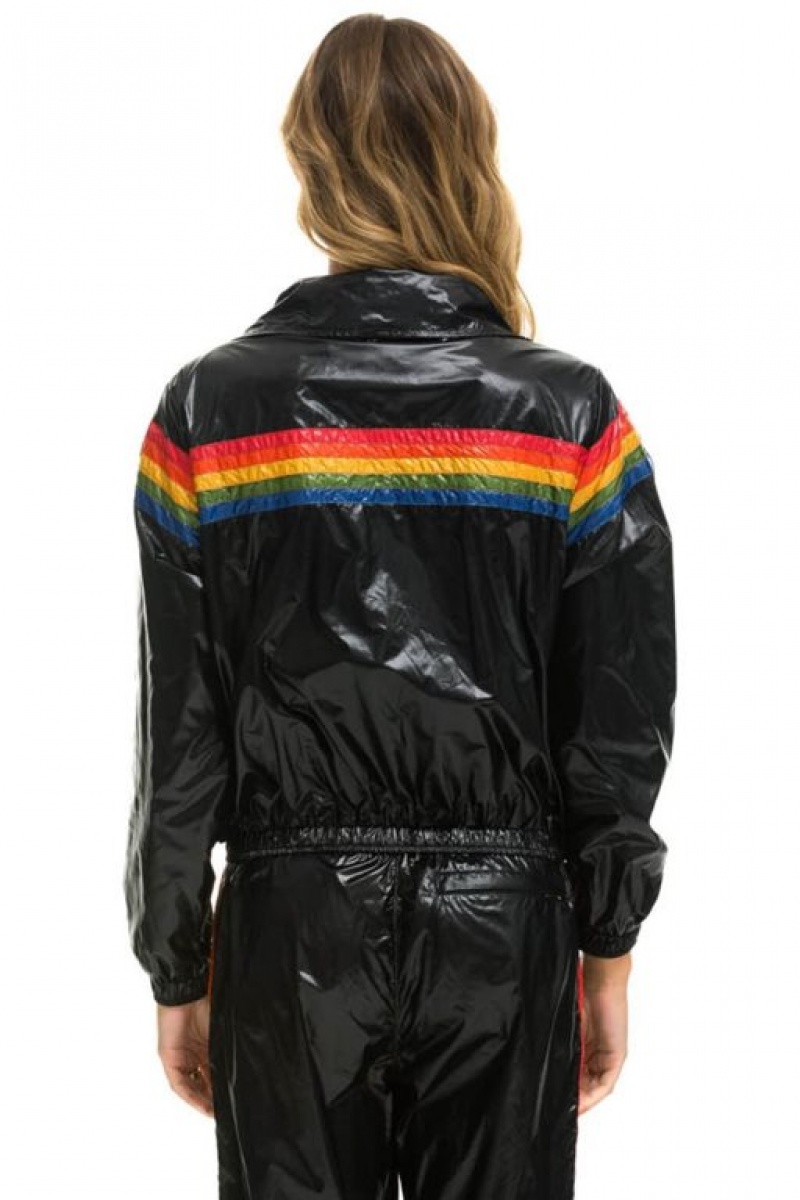 Chaquetas Aviator Nation 5 Stripe Windbreaker Mujer Black | 14VFYOCTB