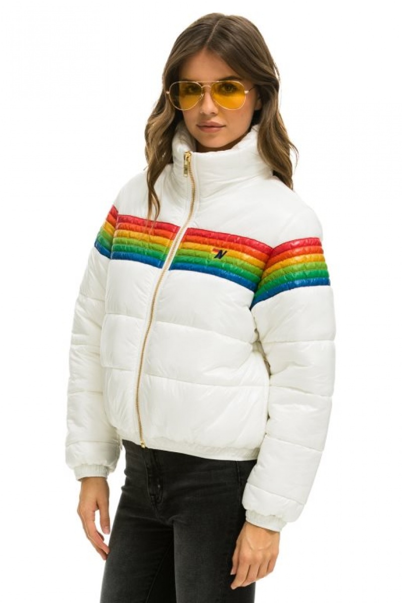 Chaquetas Aviator Nation 6 Stripe Luxe Apres Puffer Mujer White | 13JLAHBQG