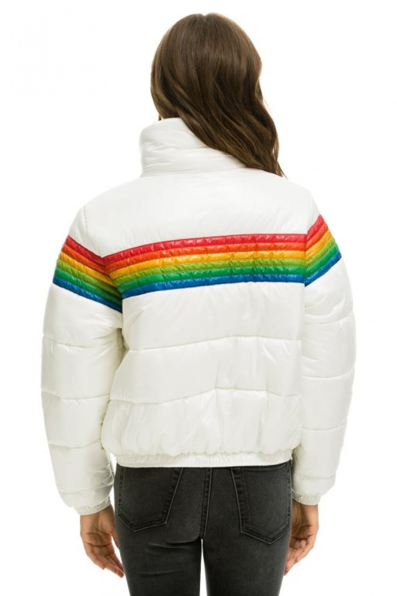 Chaquetas Aviator Nation 6 Stripe Luxe Apres Puffer Mujer White | 13JLAHBQG
