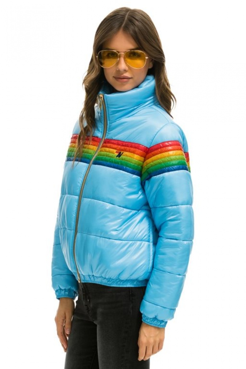 Chaquetas Aviator Nation 6 Stripe Luxe Apres Puffer Mujer Blue | 13KMBTUIW