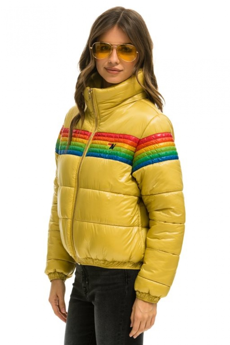 Chaquetas Aviator Nation 6 Stripe Luxe Apres Puffer Mujer Khaki | 13LCIKZMP
