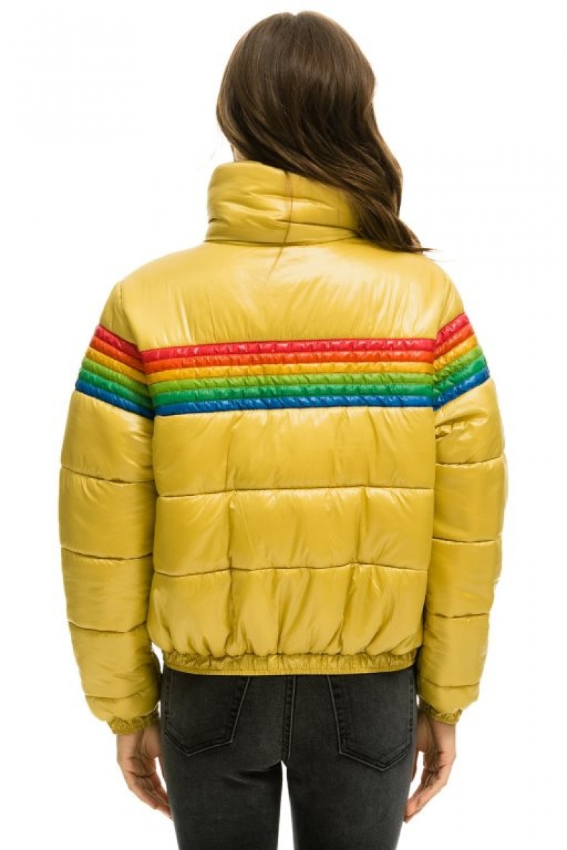 Chaquetas Aviator Nation 6 Stripe Luxe Apres Puffer Mujer Khaki | 13LCIKZMP