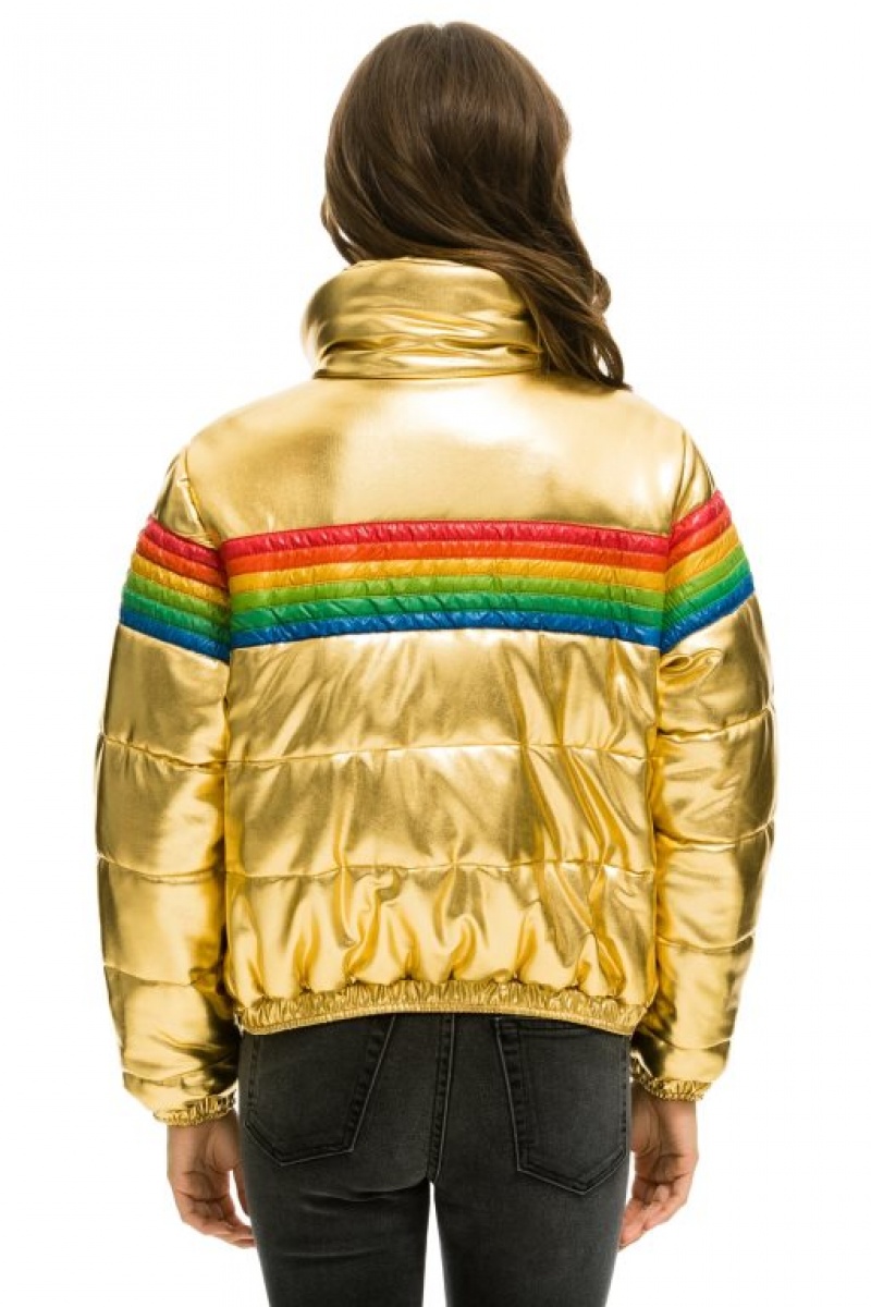 Chaquetas Aviator Nation 6 Stripe Luxe Apres Puffer Mujer Glossy Golden | 13MROTECK