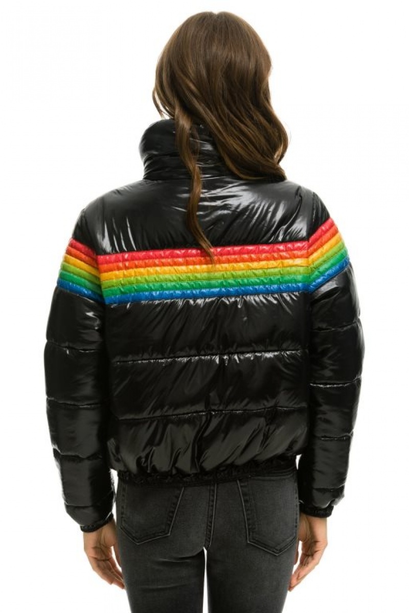 Chaquetas Aviator Nation 6 Stripe Luxe Apres Puffer Mujer Black | 14PNBHFVL