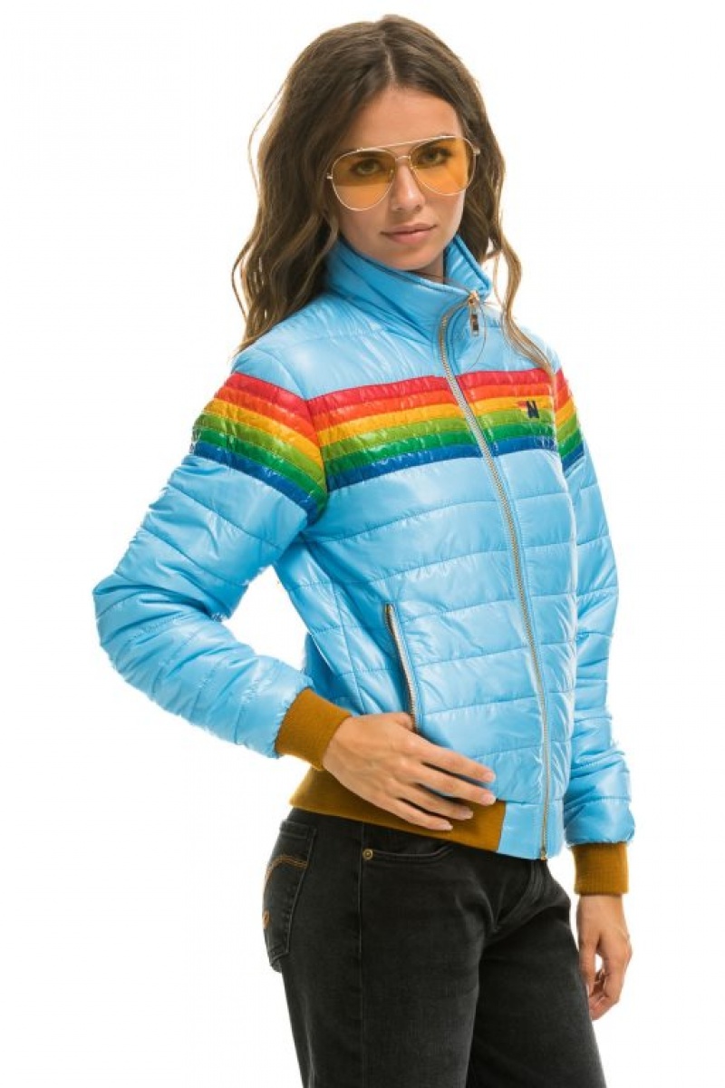 Chaquetas Aviator Nation 6 Stripe Rainbow Sleeve Mujer Blue | 13GEQSXVI