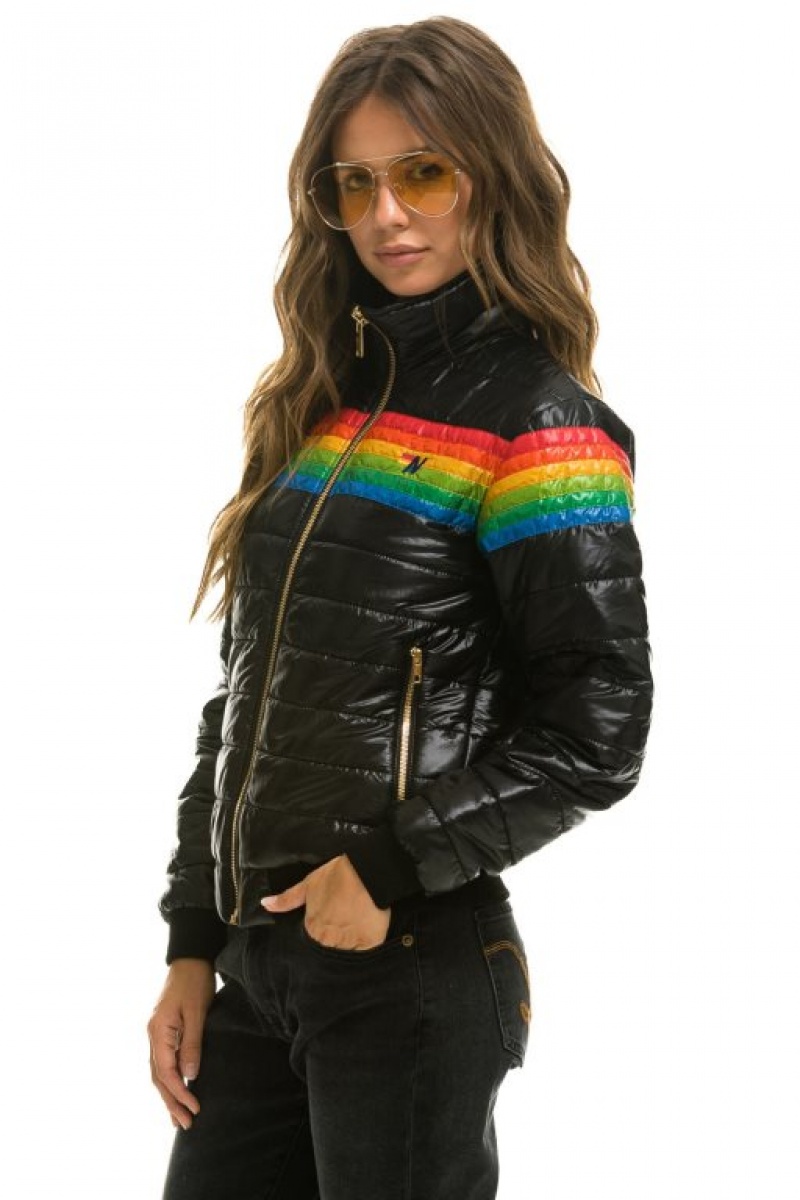 Chaquetas Aviator Nation 6 Stripe Rainbow Sleeve Mujer Black | 13IVKZPNL