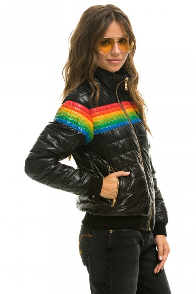 Chaquetas Aviator Nation 6 Stripe Rainbow Sleeve Mujer Black | 13IVKZPNL