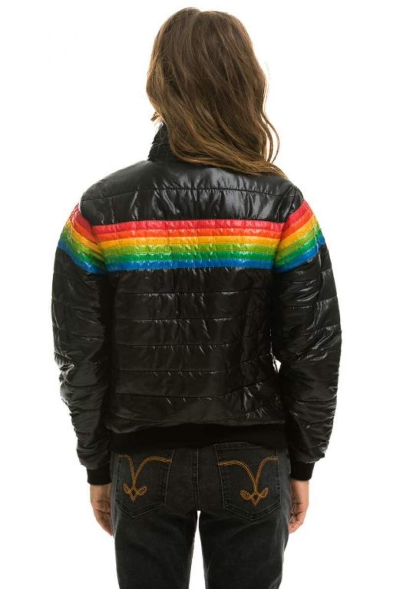 Chaquetas Aviator Nation 6 Stripe Rainbow Sleeve Mujer Black | 13IVKZPNL
