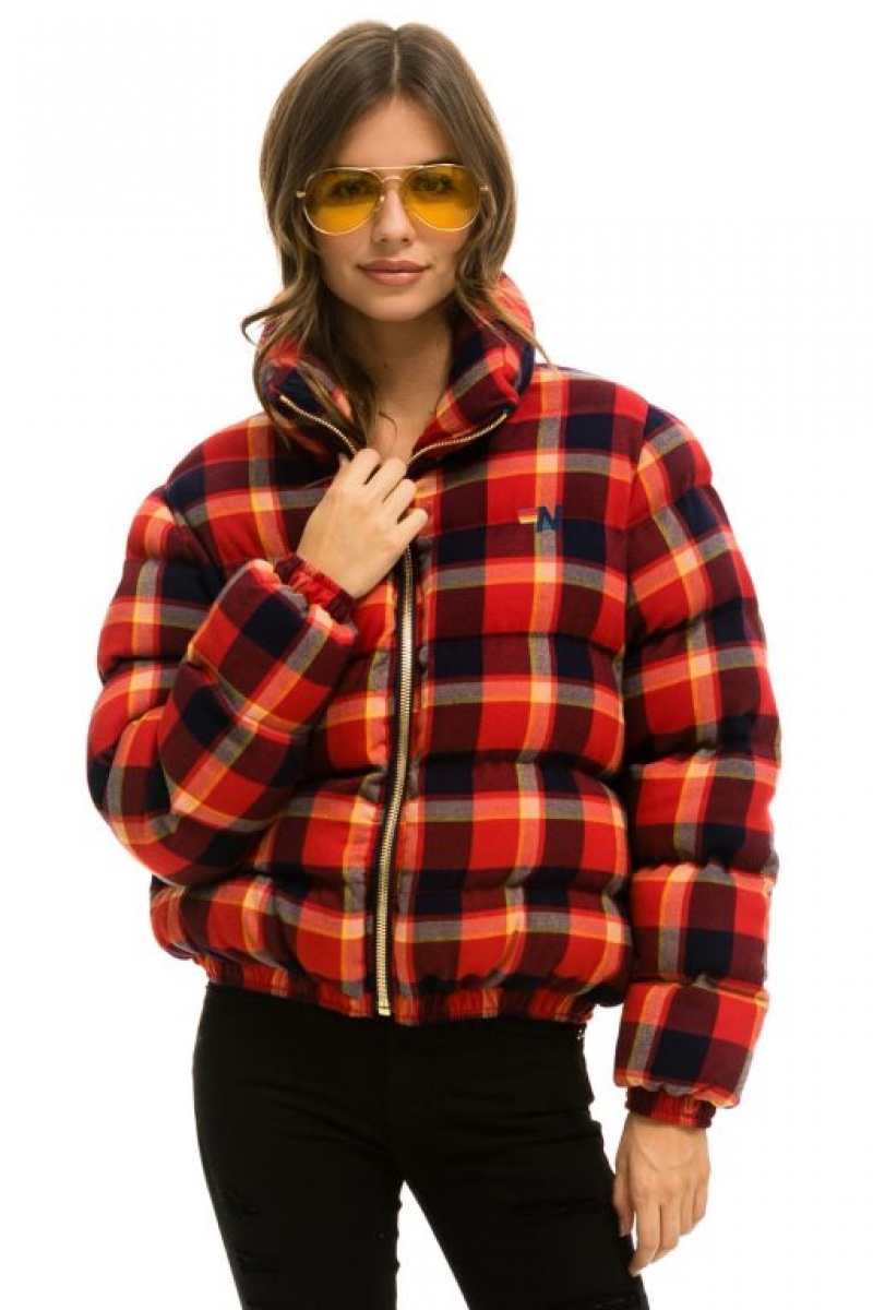 Chaquetas Aviator Nation Apres Plaid Puffer Mujer Rugby Plaid | 13ATMXIZL