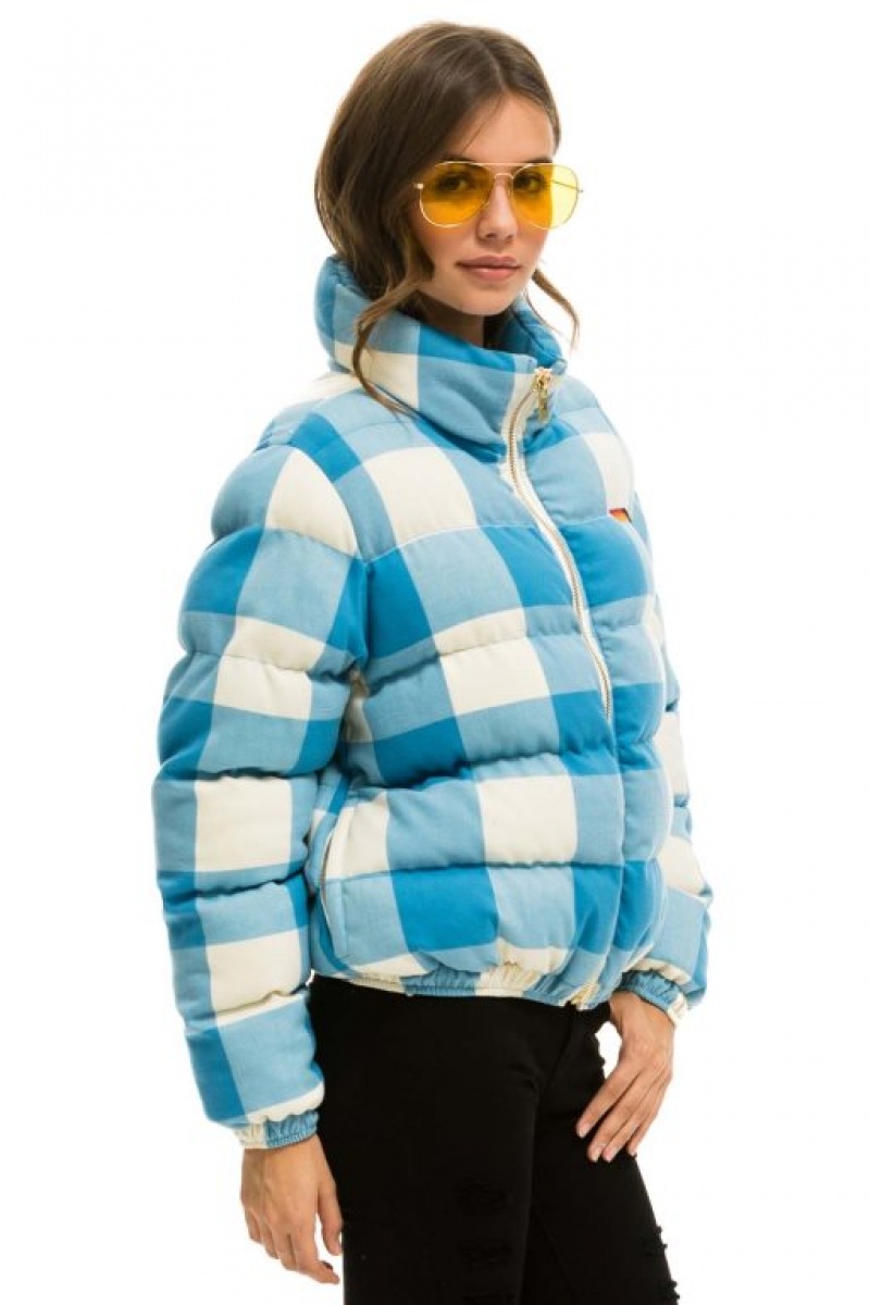 Chaquetas Aviator Nation Apres Plaid Puffer Mujer Blue | 13CXFPNAI
