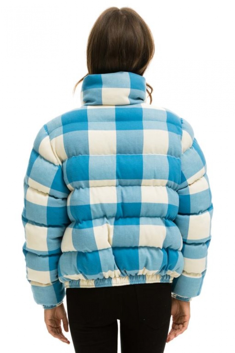 Chaquetas Aviator Nation Apres Plaid Puffer Mujer Blue | 13CXFPNAI