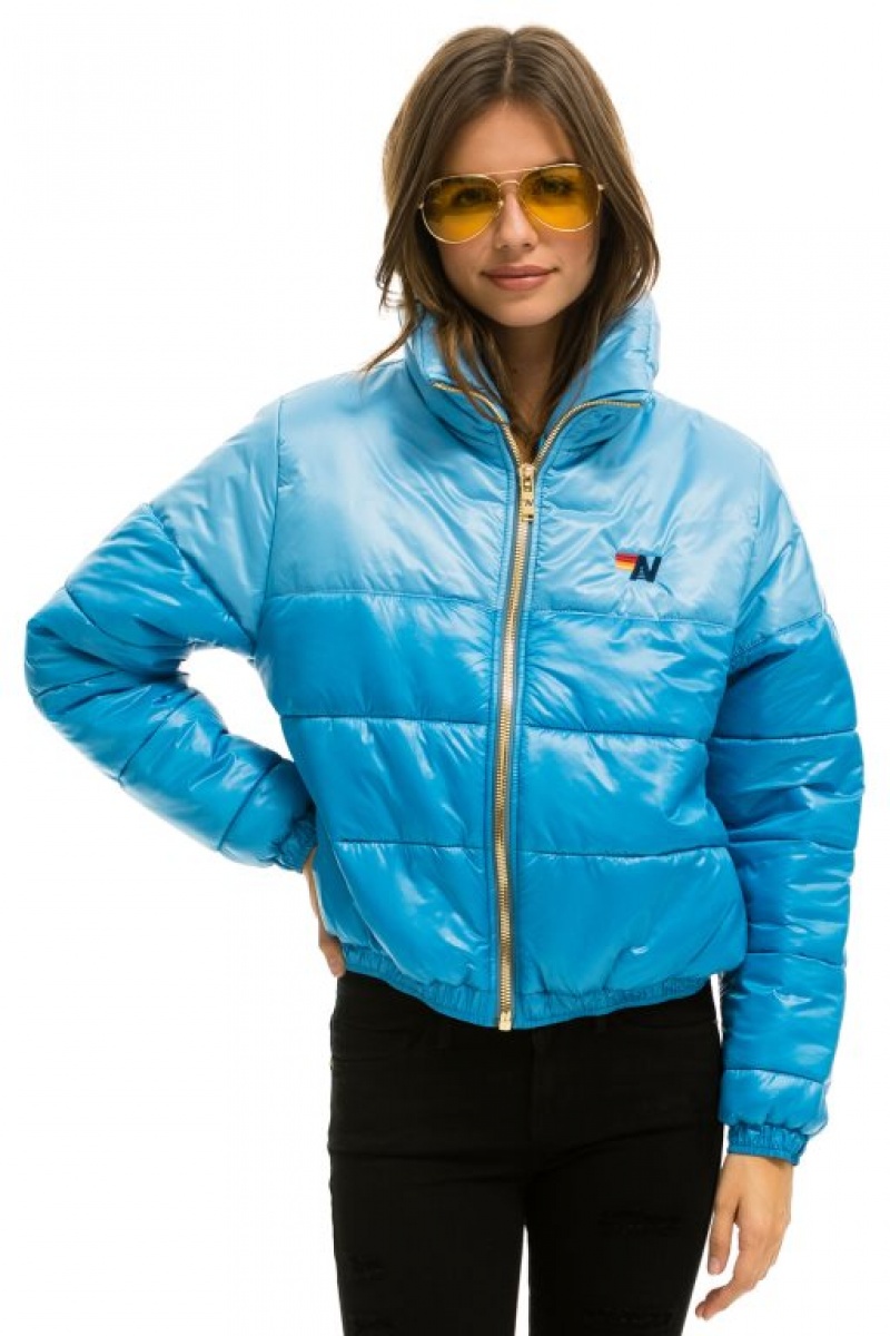 Chaquetas Aviator Nation Color Block Half And Half Apres Puffer Mujer Blue | 12HWQYMXU