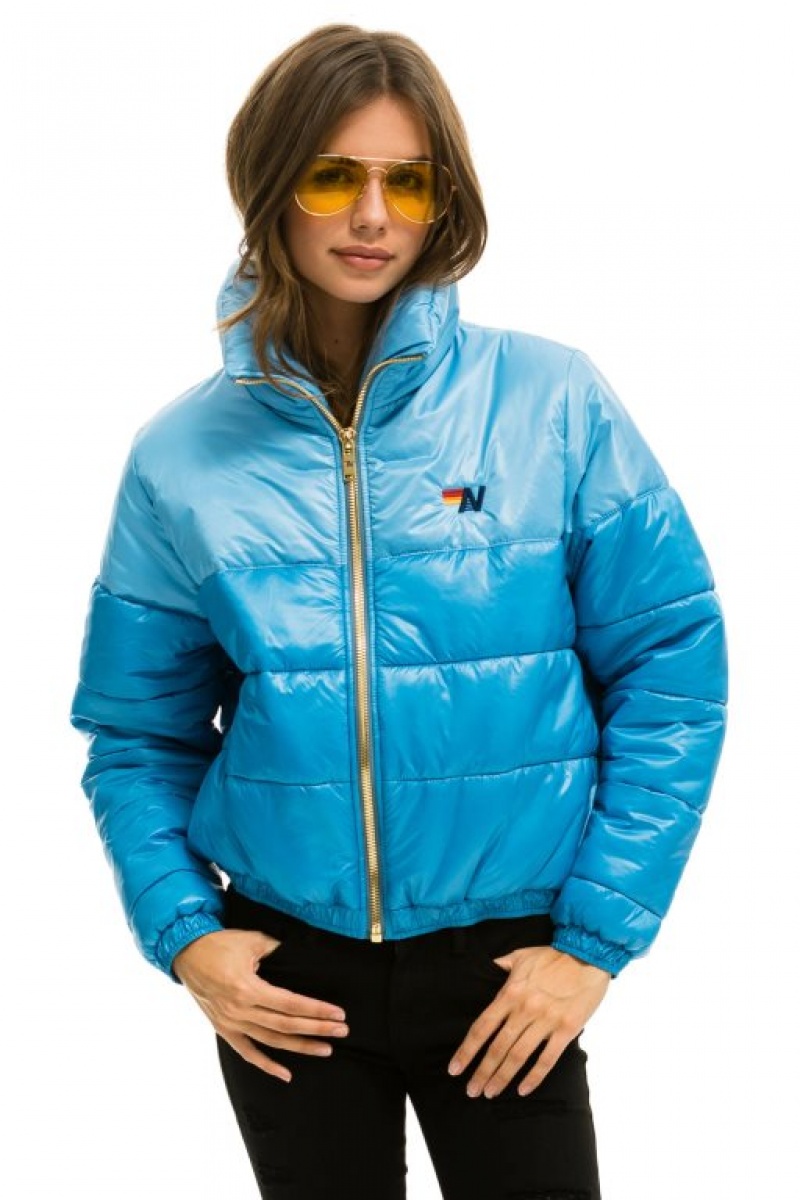 Chaquetas Aviator Nation Color Block Half And Half Apres Puffer Mujer Blue | 12HWQYMXU