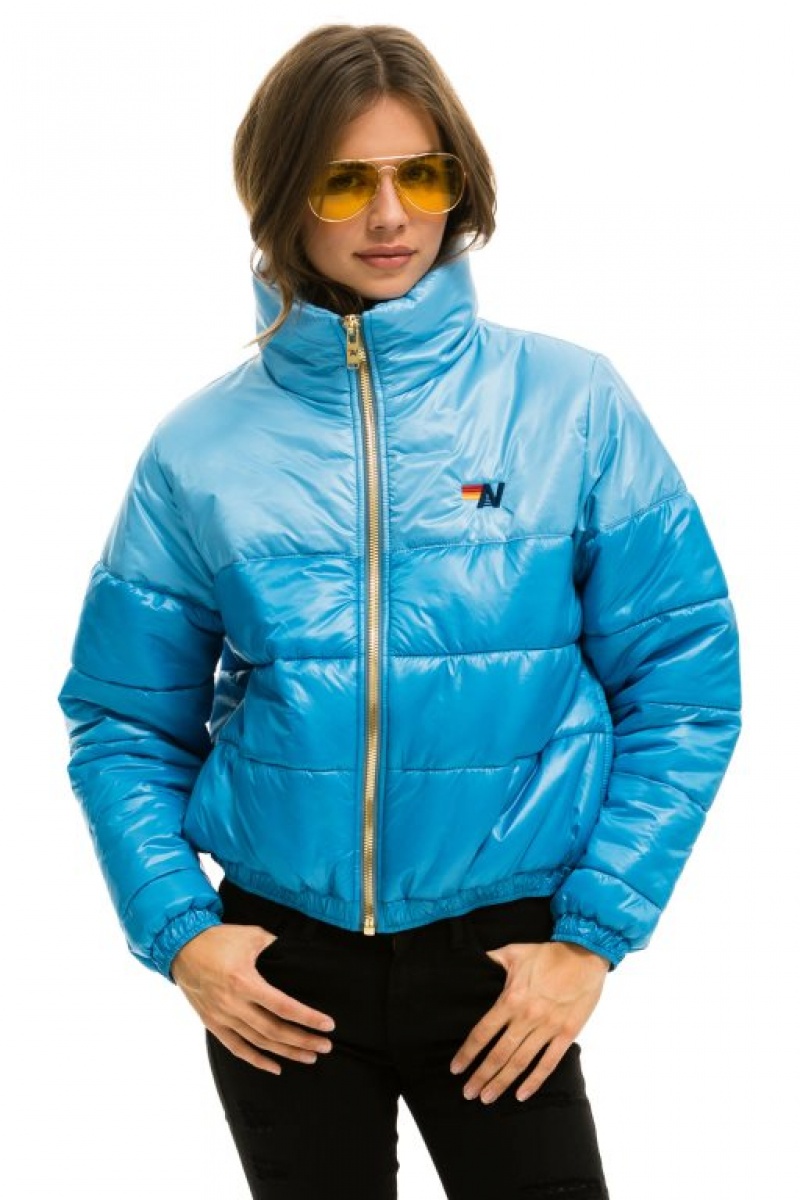 Chaquetas Aviator Nation Color Block Half And Half Apres Puffer Mujer Blue | 12HWQYMXU