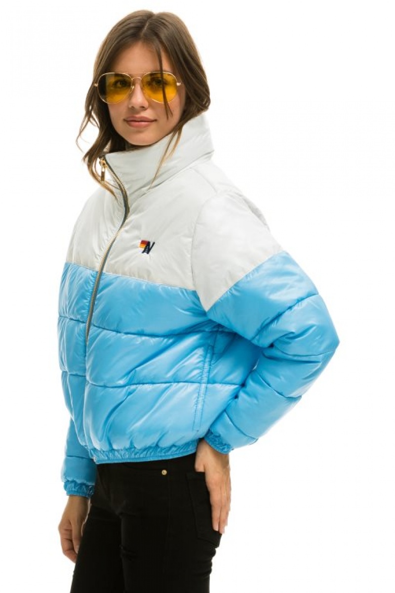 Chaquetas Aviator Nation Color Block Half And Half Apres Puffer Mujer White | 12IOETPKY