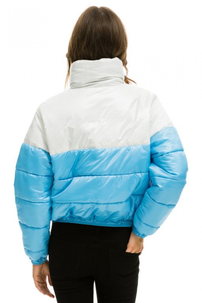 Chaquetas Aviator Nation Color Block Half And Half Apres Puffer Mujer White | 12IOETPKY
