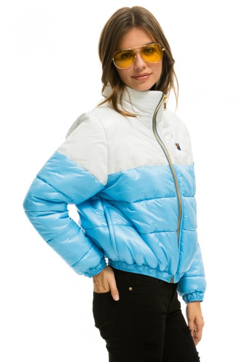 Chaquetas Aviator Nation Color Block Half And Half Apres Puffer Mujer White | 12IOETPKY