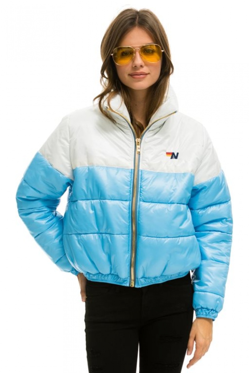 Chaquetas Aviator Nation Color Block Half And Half Apres Puffer Mujer White | 12IOETPKY