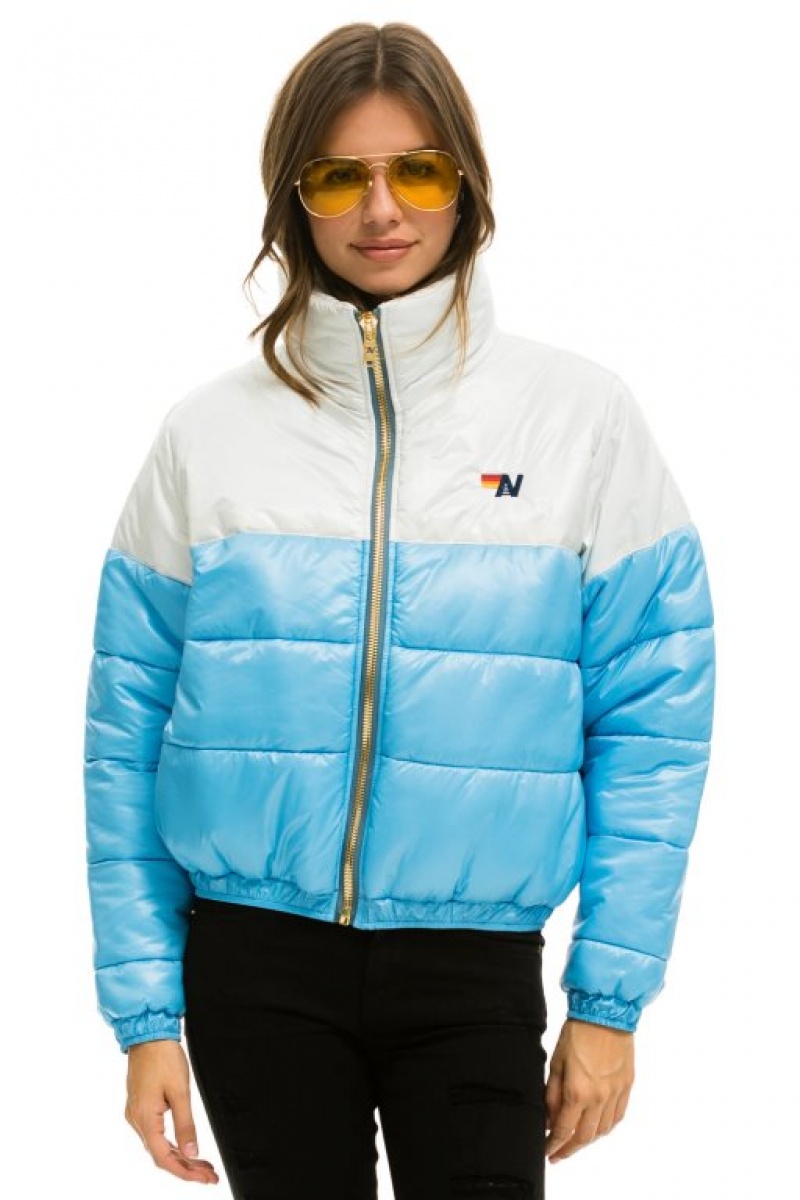 Chaquetas Aviator Nation Color Block Half And Half Apres Puffer Mujer White | 12IOETPKY