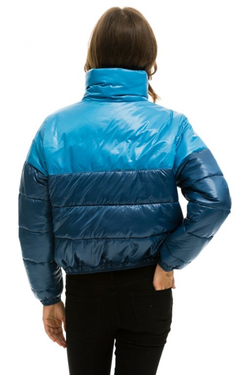 Chaquetas Aviator Nation Color Block Half And Half Apres Puffer Mujer Ocean Glossy | 14OUEZRCD