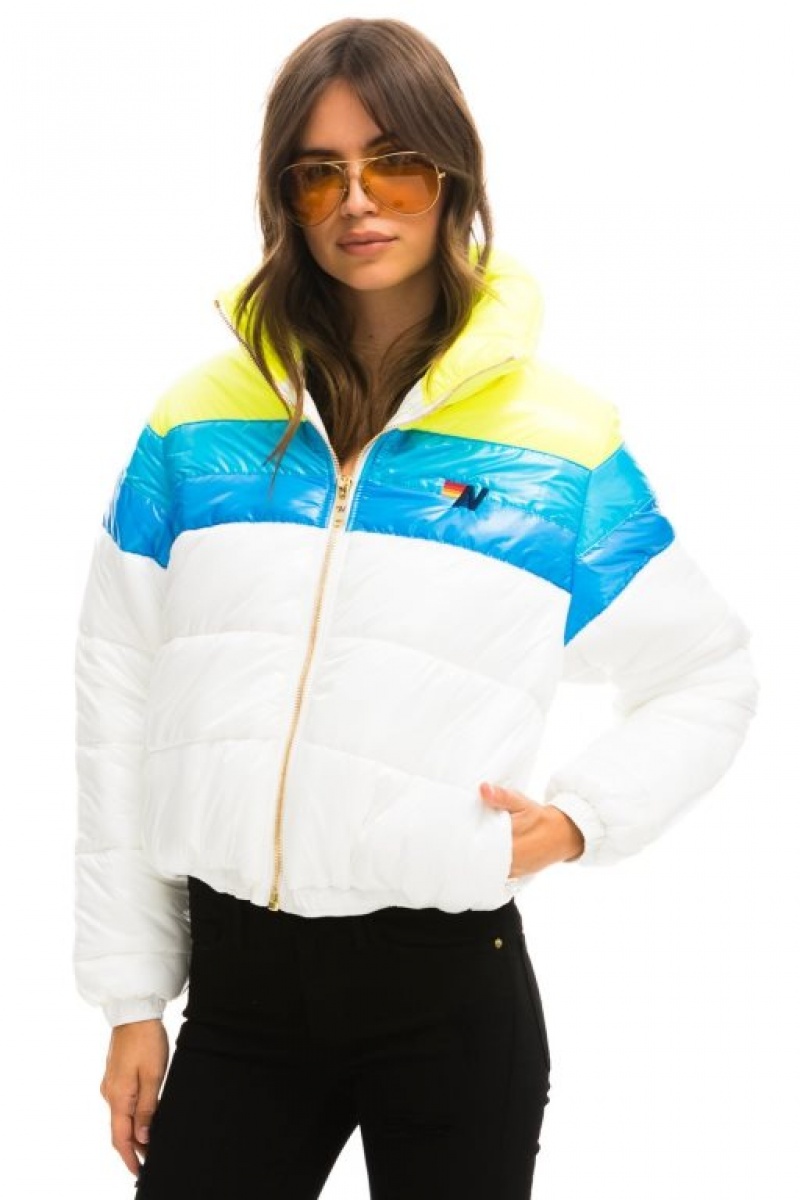 Chaquetas Aviator Nation Color Block Luxe Apres Puffer Mujer White | 12JWLCMKR