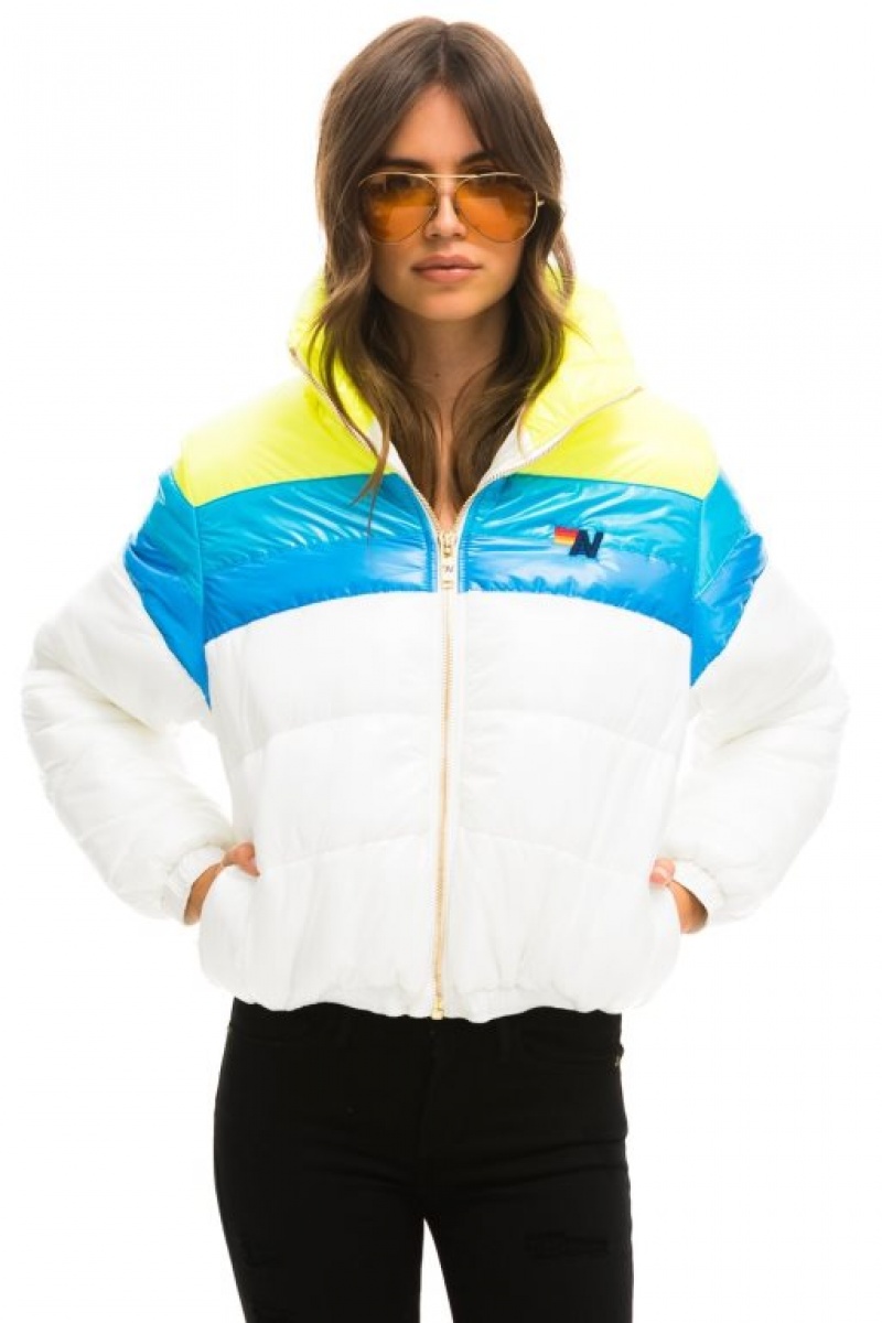 Chaquetas Aviator Nation Color Block Luxe Apres Puffer Mujer White | 12JWLCMKR