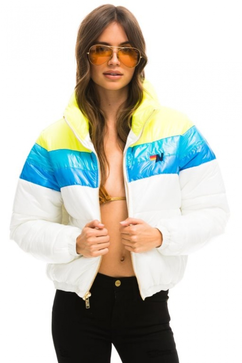 Chaquetas Aviator Nation Color Block Luxe Apres Puffer Mujer White | 12JWLCMKR