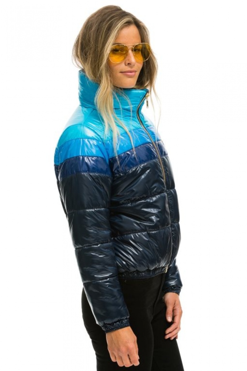 Chaquetas Aviator Nation Color Block Luxe Apres Puffer Mujer Navy | 12KRAQTHX