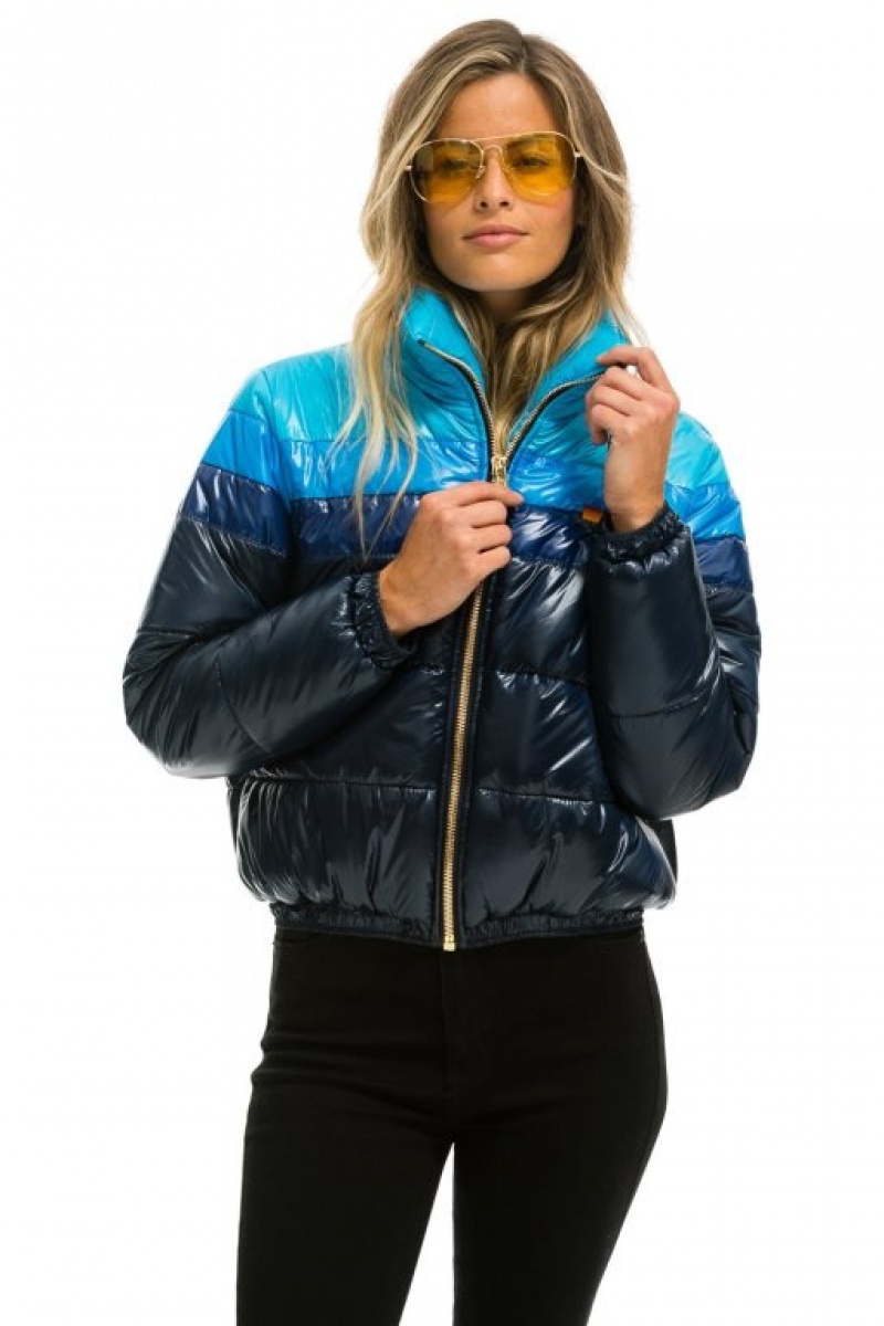 Chaquetas Aviator Nation Color Block Luxe Apres Puffer Mujer Navy | 12KRAQTHX