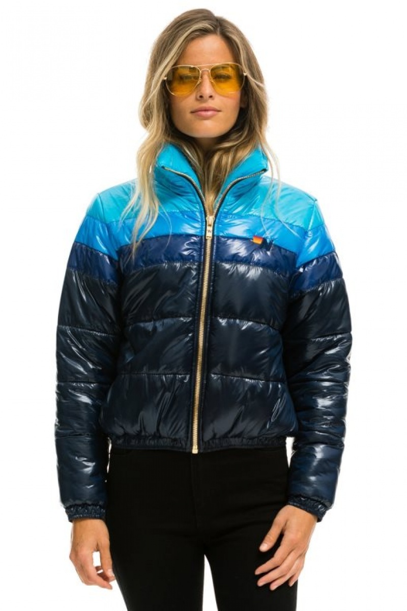 Chaquetas Aviator Nation Color Block Luxe Apres Puffer Mujer Navy | 12KRAQTHX