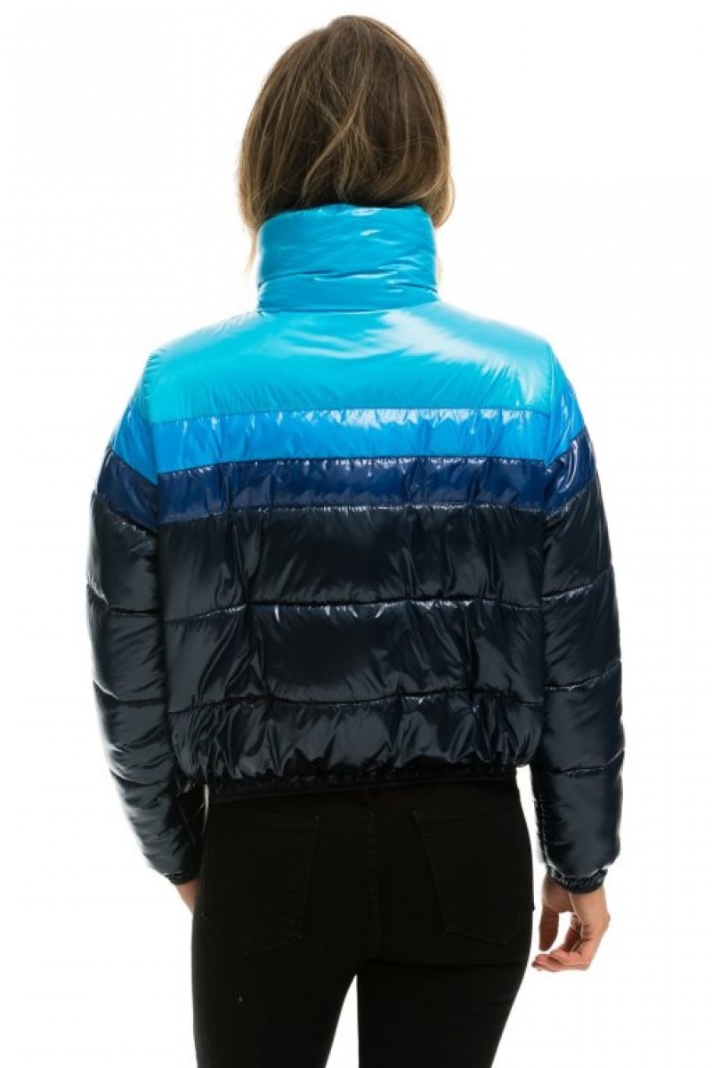Chaquetas Aviator Nation Color Block Luxe Apres Puffer Mujer Navy | 12KRAQTHX