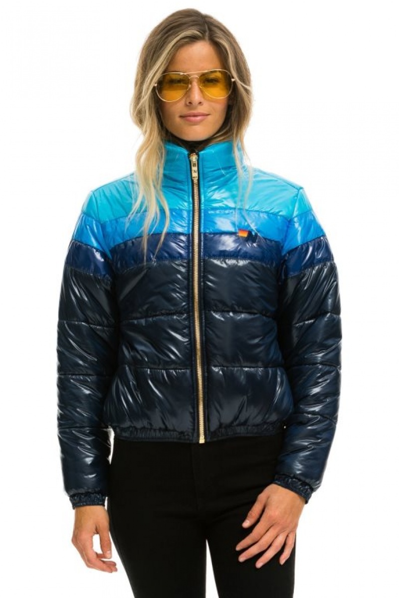 Chaquetas Aviator Nation Color Block Luxe Apres Puffer Mujer Navy | 12KRAQTHX