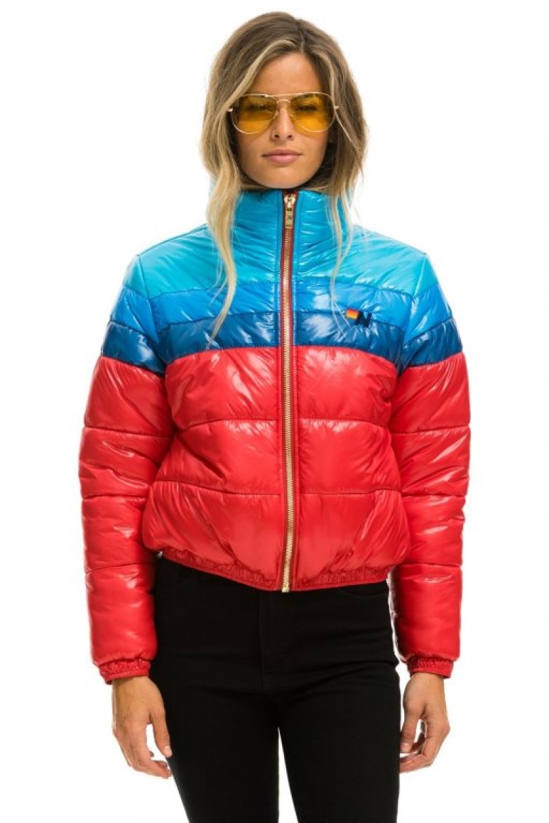 Chaquetas Aviator Nation Color Block Luxe Apres Puffer Mujer Pink | 12KVNFJDE