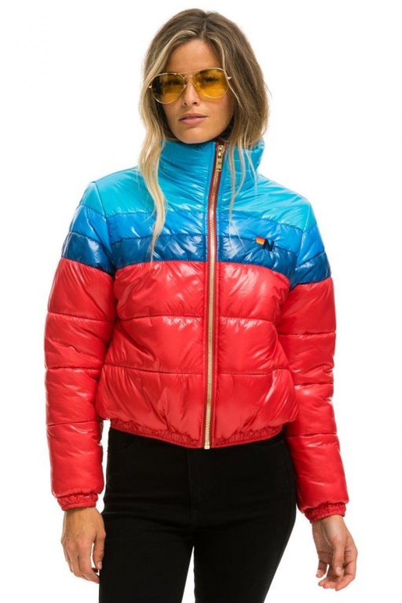 Chaquetas Aviator Nation Color Block Luxe Apres Puffer Mujer Pink | 12KVNFJDE
