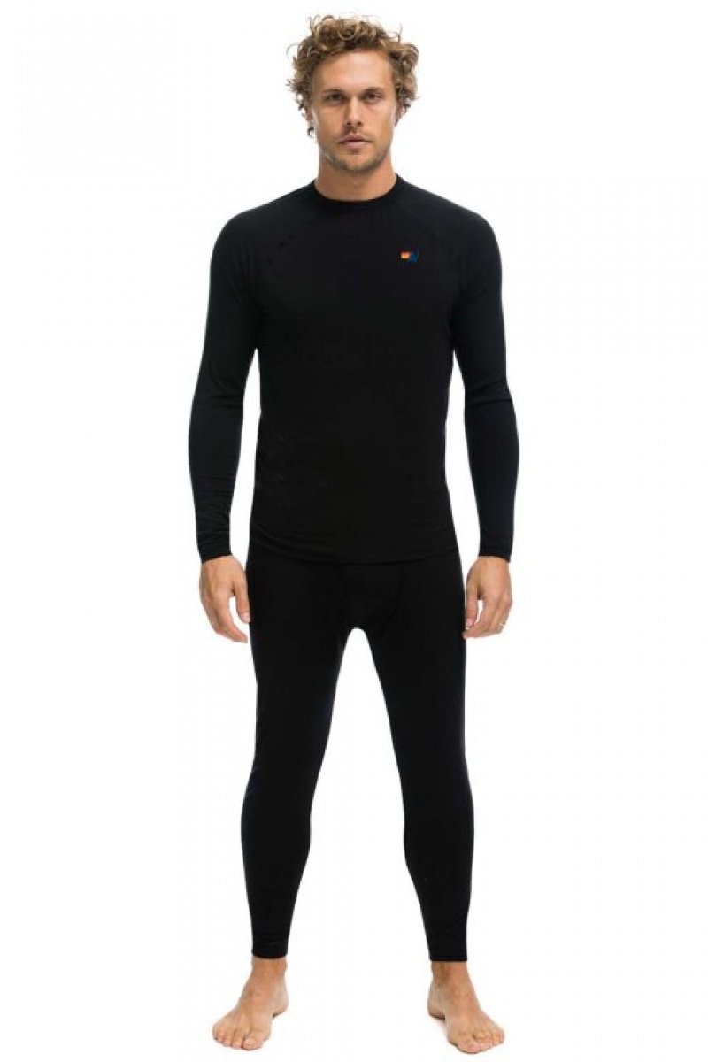 Chaquetas Aviator Nation Micro Modal Base Layer Set Hombre Black | 65IOUADBR