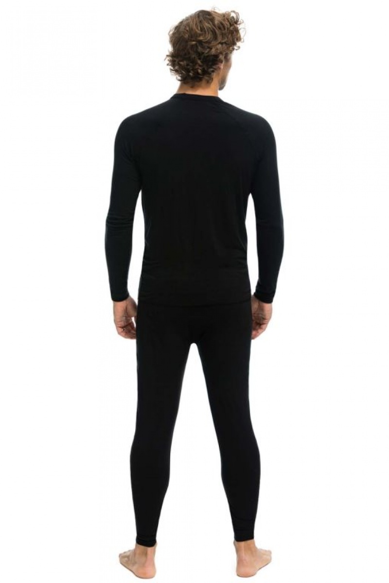 Chaquetas Aviator Nation Micro Modal Base Layer Set Hombre Black | 65IOUADBR
