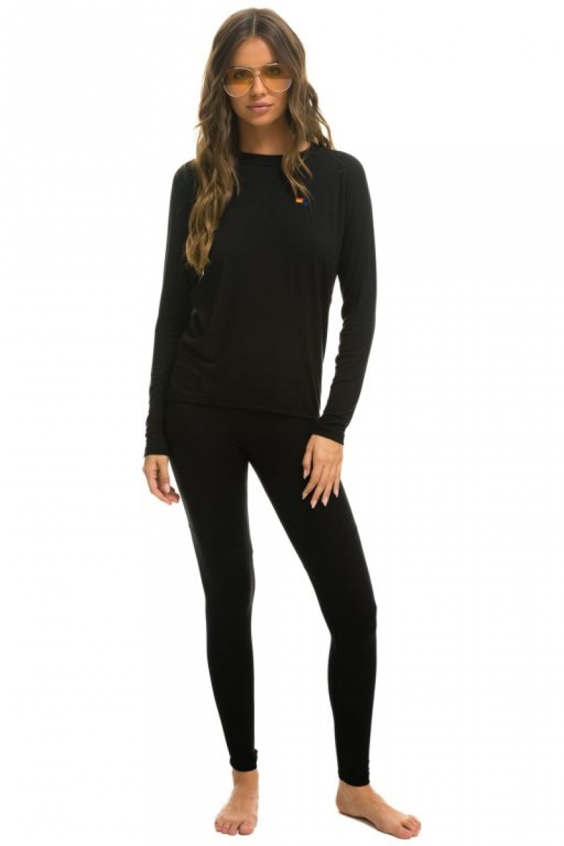 Chaquetas Aviator Nation Micro Modal Base Layer Set Mujer Black | 12EQXJLCS